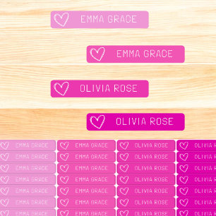 Étiquettes Enfant Pink Pastel Girl's Heart School Vêtements