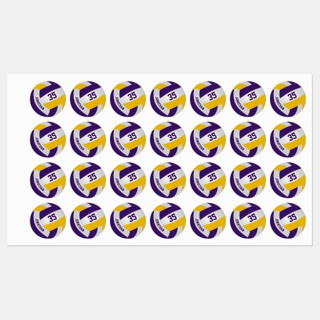 Étiquettes équipe d'or violet couleurs garçons filles volley- (Feuille)