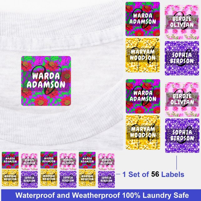 Étiquettes étanches florales pour filles - Nom Vêt (cute name labels for girls
)