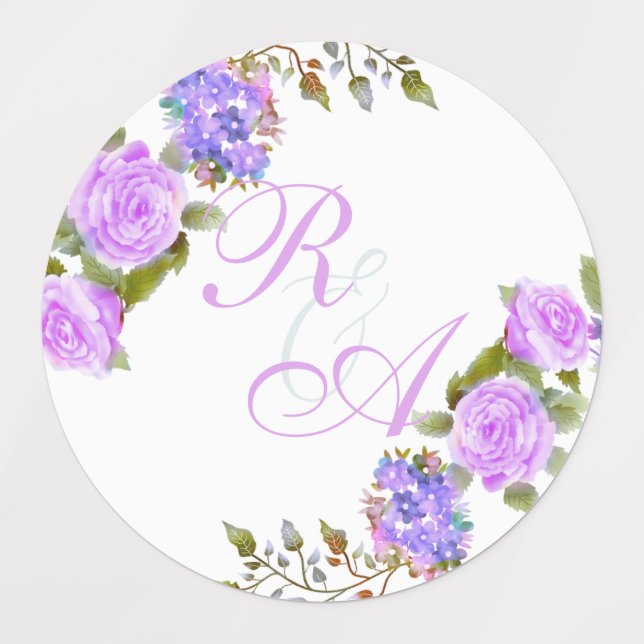 Étiquettes Faire-part de mariage de ruban violet Rose (Design 1)