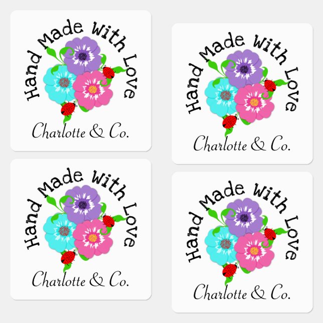 Étiquettes Fait à la main avec amour Lady Bug Floral Personna (Groupe)