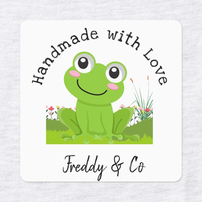 Étiquettes Fait à la main avec l'amour Cute Frog (Design 1)