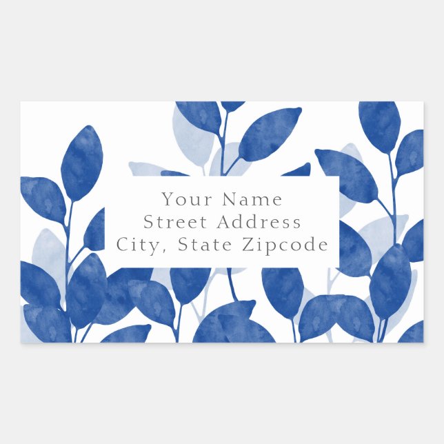 Étiquettes Feuilles de l'Aquarelle Indigo (Devant)