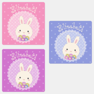 Étiquettes Fille rose mignonne Kawaii Bunny & Fleurs Nom Pers