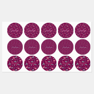 Étiquettes Flamant rose rose mignon motif rouge