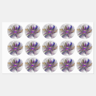 Étiquettes Fleur d'art fractal abstrait énergique et coloré