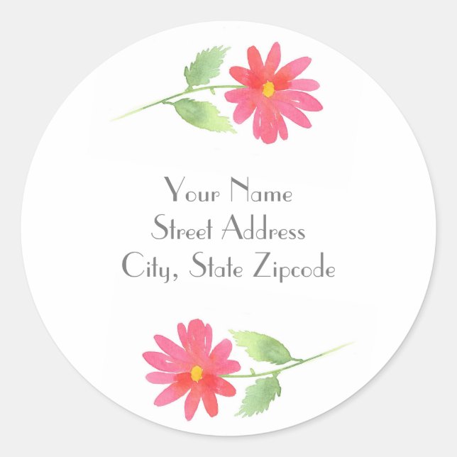 Étiquettes Fleur de Marguerites Aquarelle Rose Cor (Devant)