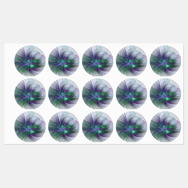 Étiquettes Fleur vert violet Art Abstrait moderne Fractal (Feuille)