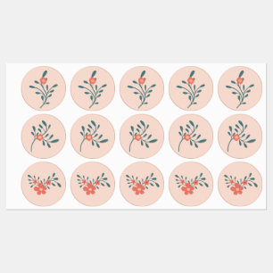 Étiquettes Fleurs de teint rosé botanique sarcelle
