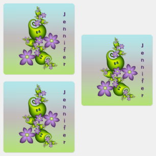 Étiquettes Fleurs Lilac Imaginaire Floral Formes vertes Nom