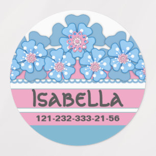 Étiquettes Floral rose bleu, motif, fleurs, bleu, rose