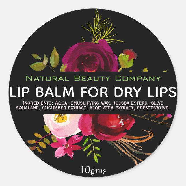 Étiquettes Floraux Noirs Pour Pots Balms Lip (Devant)