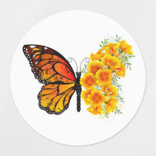 Étiquettes Flower Butterfly with Yellow California Poppy