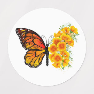 Étiquettes Flower Butterfly with Yellow California Poppy