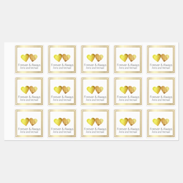 Étiquettes Forever & Always, deux faux coeur d'or mariage (Feuille)