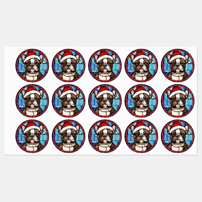 Étiquettes French Bulldog Vitrail Christmas (Feuille)