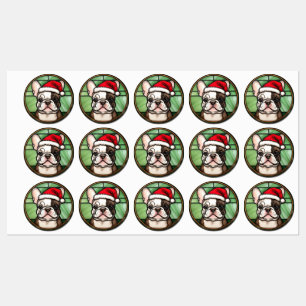Étiquettes French Bulldog Vitrail Christmas