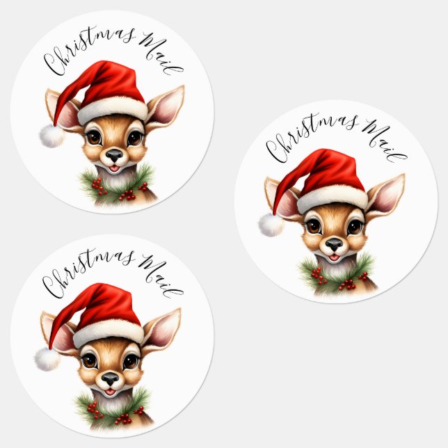 Étiquettes Funny Reindeer Moderne Mignonne Noël (Groupe)