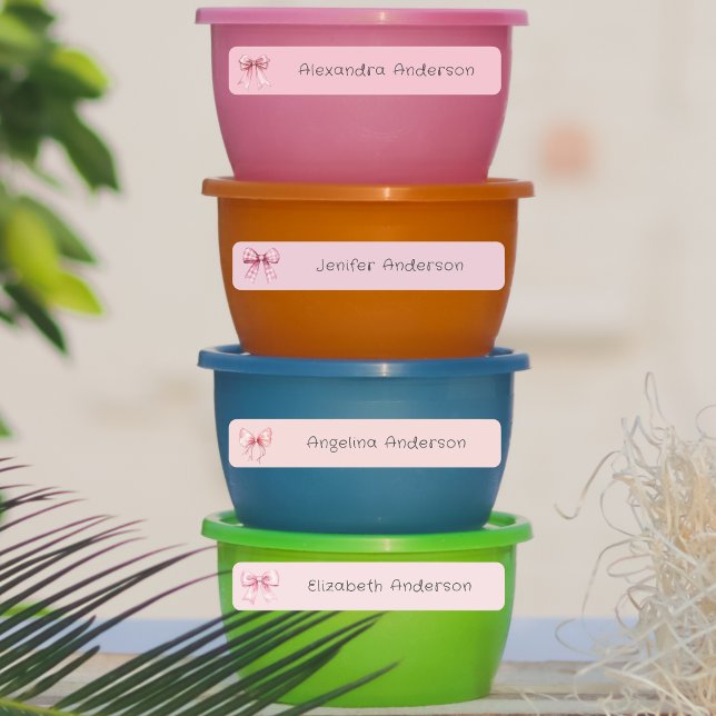 Étiquettes Girl Pink Bow étanche Nom (Girly Pink Bow Waterproof Name Labels)