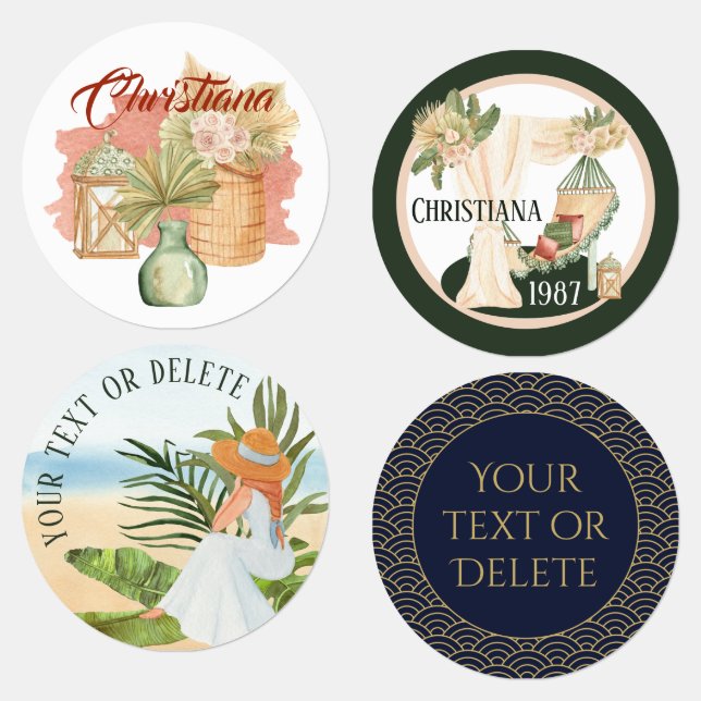 Étiquettes Girlie pastel Boho et Masculine bleu texte personn (Groupe)