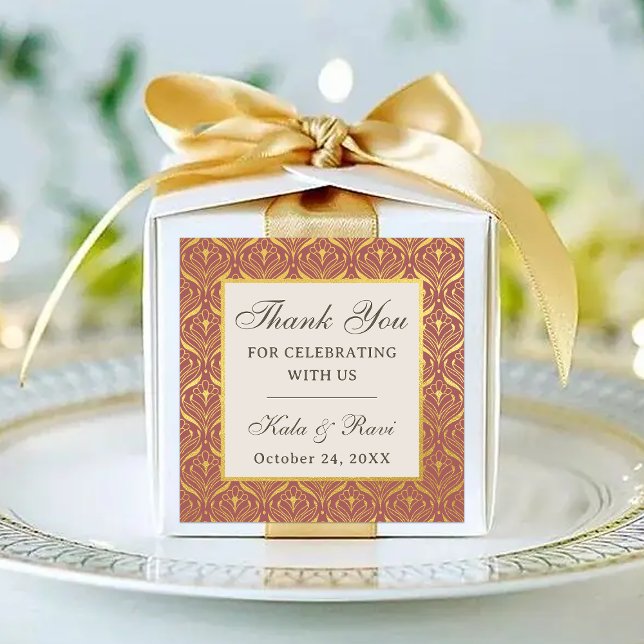 Étiquettes Gold Art Déco Floral Return Cadeau Favoriser (return gift favor sticker labels, indian wedding favors, hindu wedding favors, mehndi sangeet)