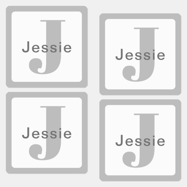 Étiquettes Gris et blanc | Nom et monogramme étanche (Groupe)