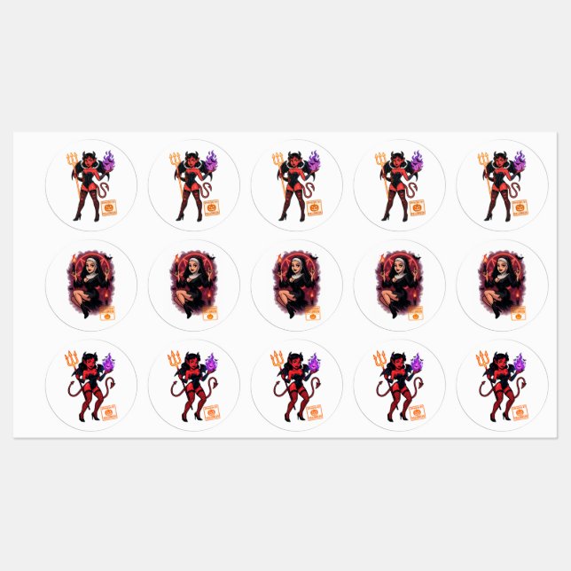 Étiquettes Halloween Cartoon Succubus - Sombre et Jouant (Feuille)