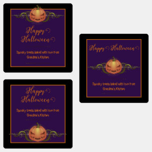 Étiquettes Halloween Jack-o-lanterne effrayant Noir