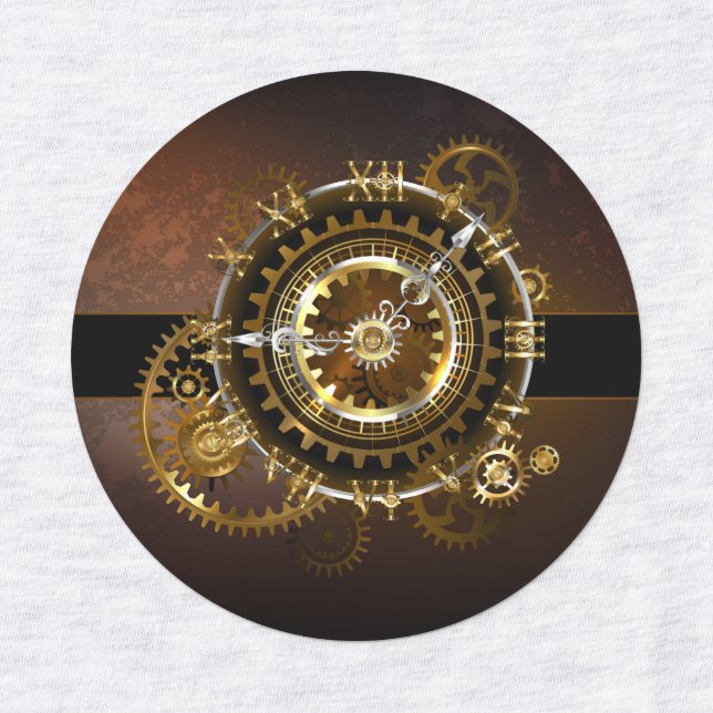 Étiquettes Horloge Steampunk avec des engrenages anciens (Design 1)