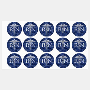 Étiquettes Infirmière inscrite RN Silber Caduceus Navy Blue C