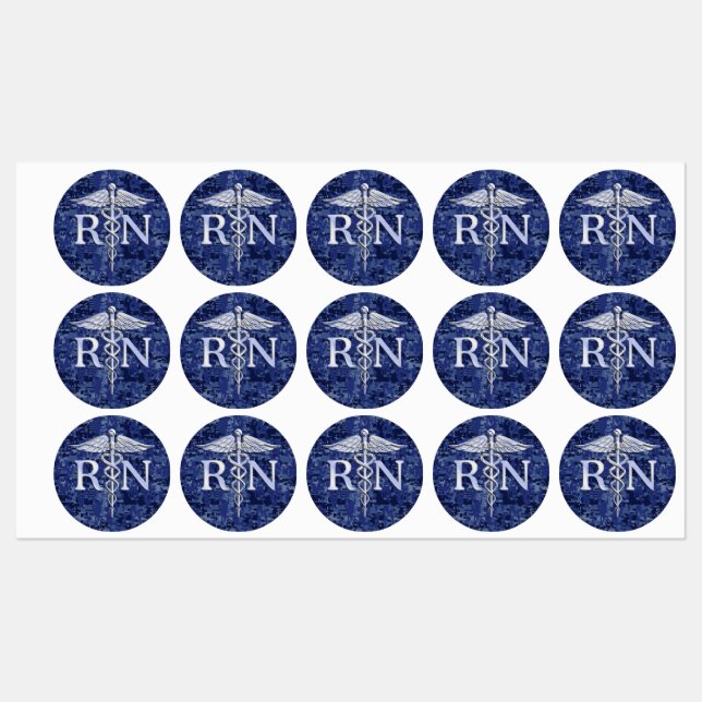 Étiquettes Infirmière inscrite RN Silber Caduceus Navy Blue C (Feuille)