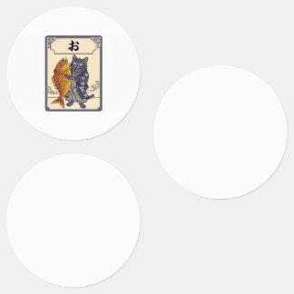 Étiquettes Japanese Karuta Cat with Tai Fish