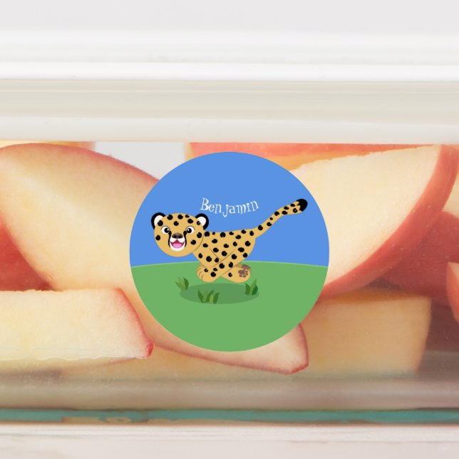 Étiquettes Joli bébé guépard en cours de dessin animé illustr (Apposé)