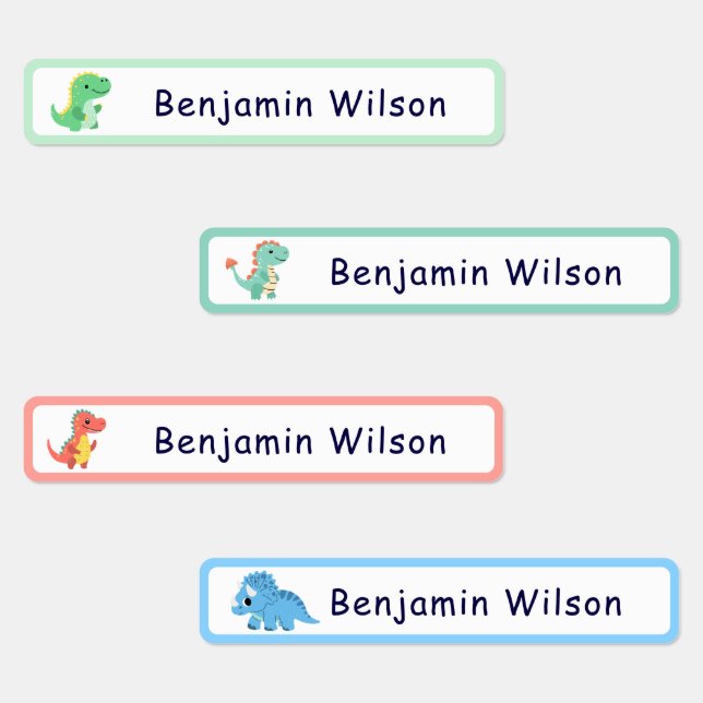 Étiquettes Joli dinosaure nom personnalisé pour enfants  (Groupe)