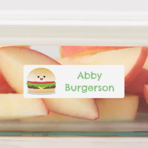 Étiquettes Joli hamburger kawaii heureux personnalisé en cart