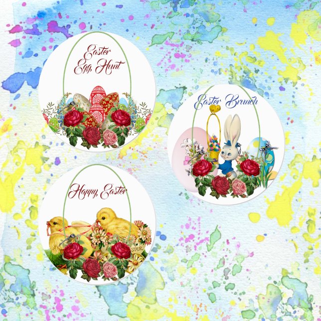 Étiquettes Joyeux Brunch de Pâques Chasse d'Oeufs Verdure pol (Happy Easter Brunch Egg Hunt Greenery Multipurpose Labels)