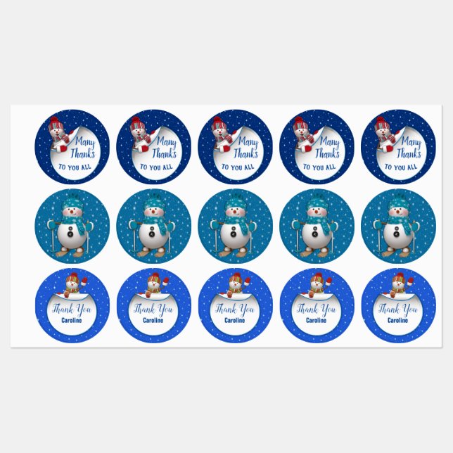 Étiquettes Joyeux Merci Snowman (Feuille)
