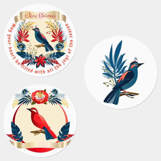 Étiquettes Joyeux Noël et Bonne Année ! 20XX Oiseau bleu (Groupe)