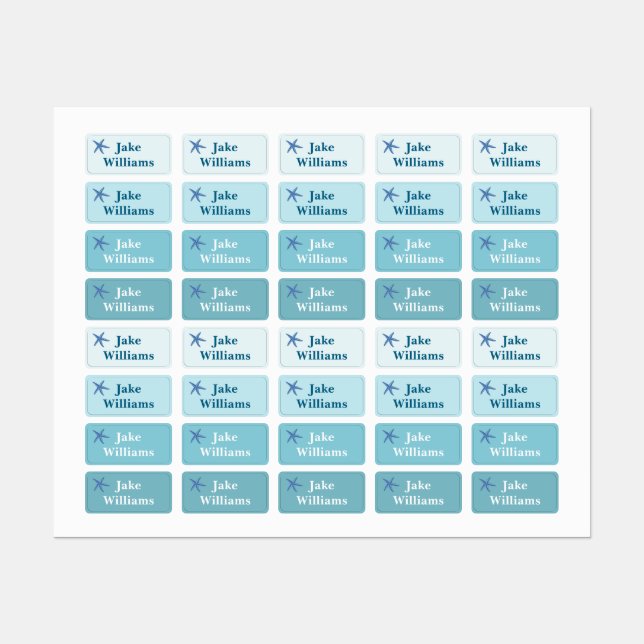 Étiquettes Kids' Name Clothing School Labels with Starfish (Feuille)