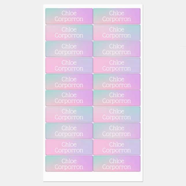 Étiquettes Kids personalized name labels pink purple and teal (Feuille)