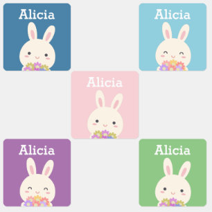 Étiquettes Lapin Lapin Cute Kawaii et Fleurs Pastel Colorées