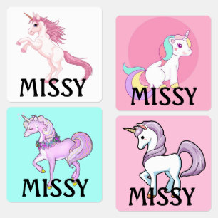 Étiquettes Le fer de la petite fille Unicorn sur le nom Étiqu
