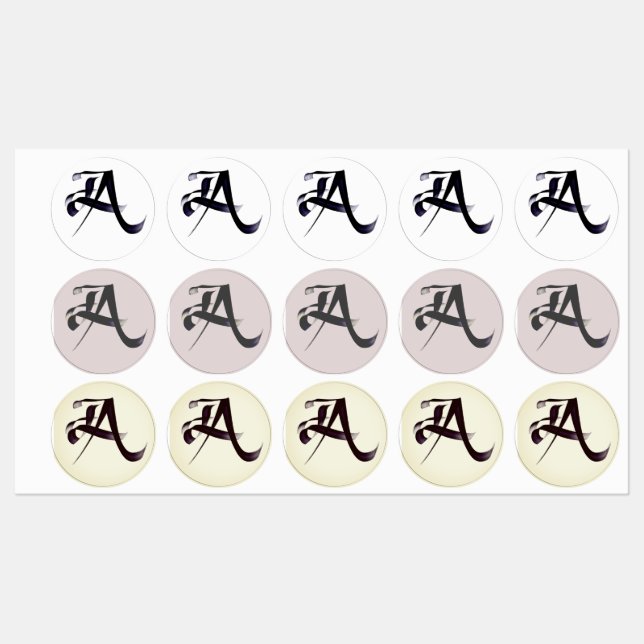 Étiquettes Lettre calligraphie "A" en 3 styles. (Feuille)