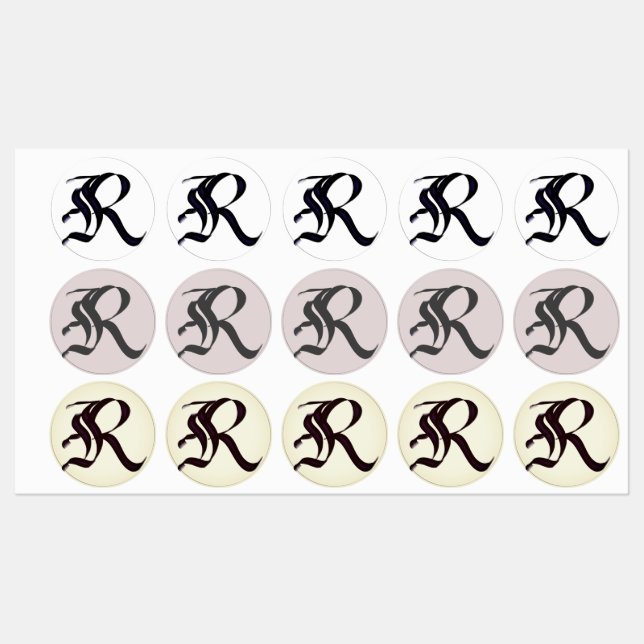 Étiquettes Lettre calligraphie "R." (Feuille)