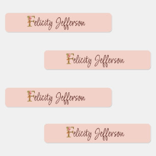 Étiquettes Lettre de nom personnalisée F Roses roses blush en