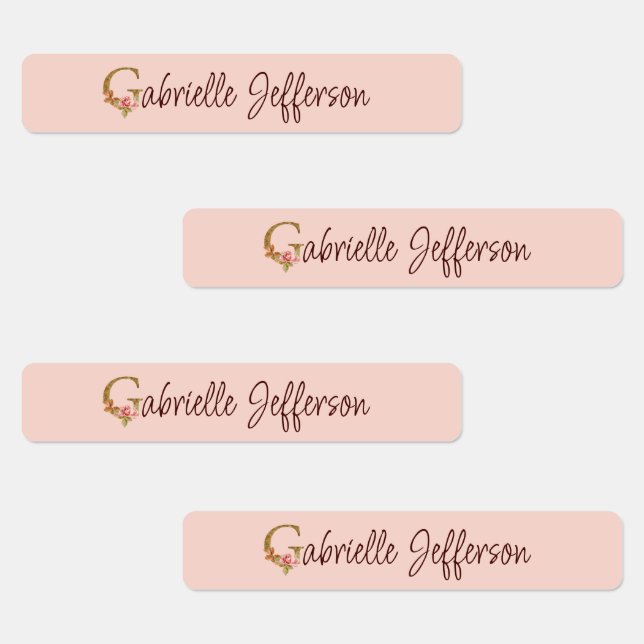 Étiquettes Lettre de nom personnalisée G Rose poudré or Feuil (Groupe)