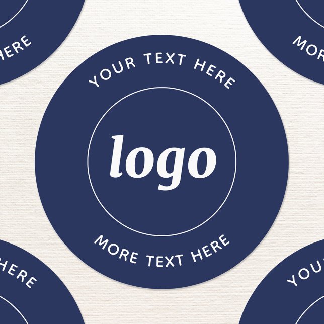 Étiquettes Logo Simple Avec Texte Business Marine Bleu (Simple logo with custom text business branding promotional stickers navy blue and white)