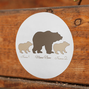 Étiquettes Maman Ours Personnalisée Avec 2 Noms d'Enfants Cad