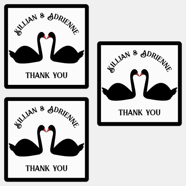 Étiquettes Mariage gothique Baiser Black Swans Personnalisé (Groupe)