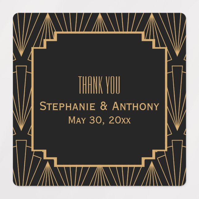 Étiquettes Mariage Motif Gold et Black Art Déco (Design 1)